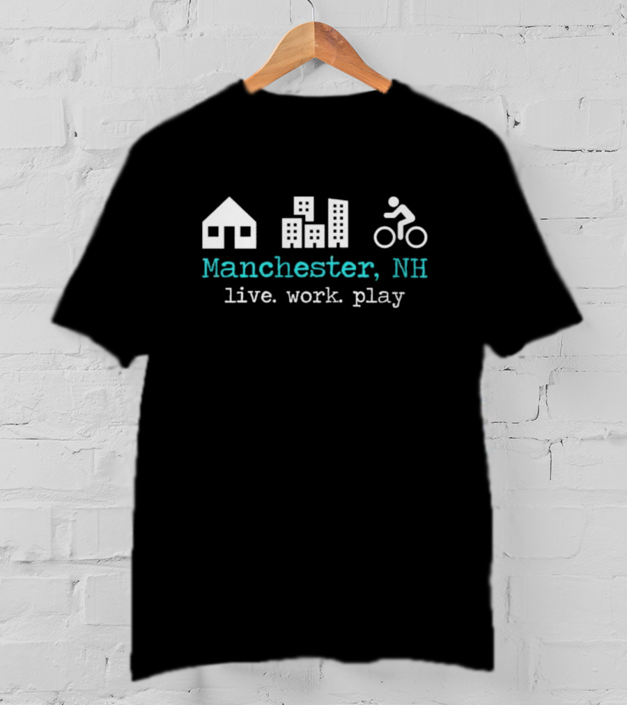 Manchester NH Live Work Play Bike City Icons T-Shirt
