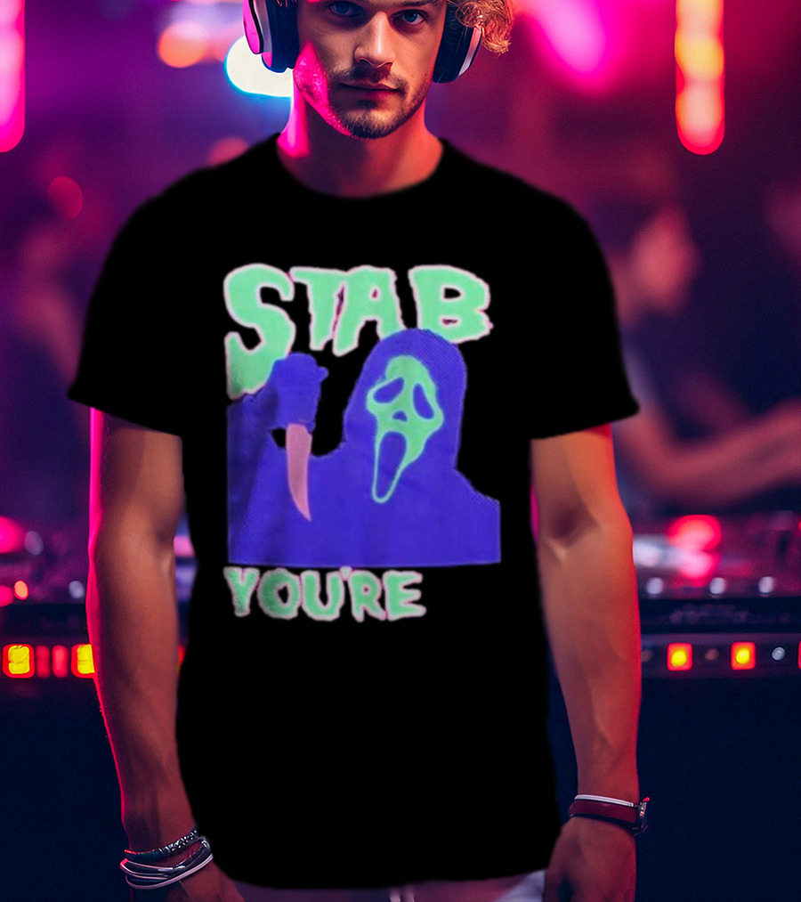 Stab You’re It Neon Horror Mask T-Shirt
