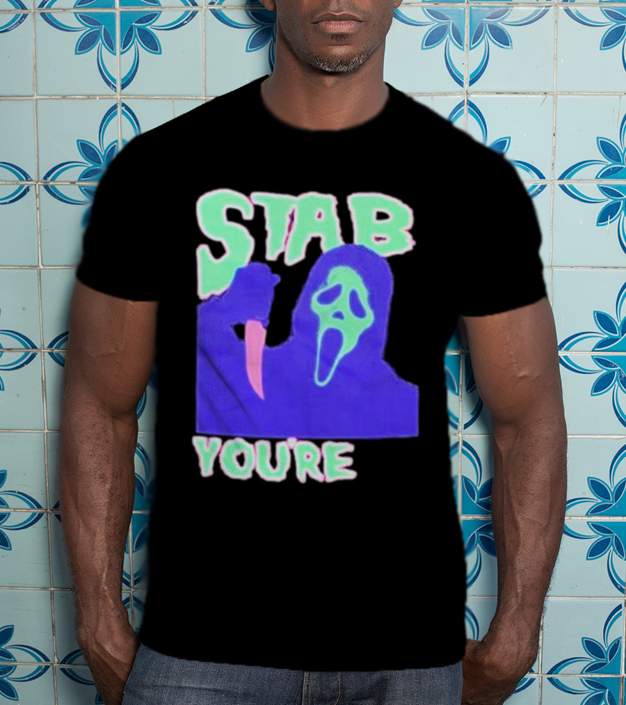 Stab You’re It Neon Horror Mask T-Shirt