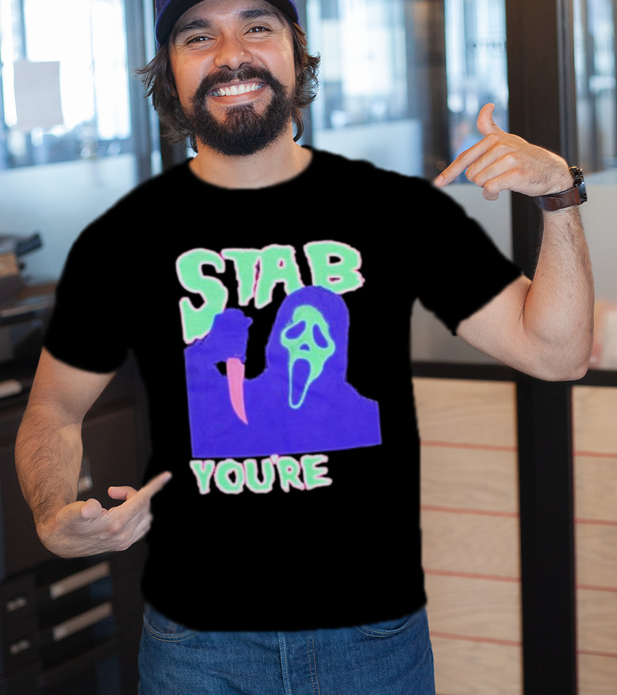 Stab You’re It Neon Horror Mask T-Shirt