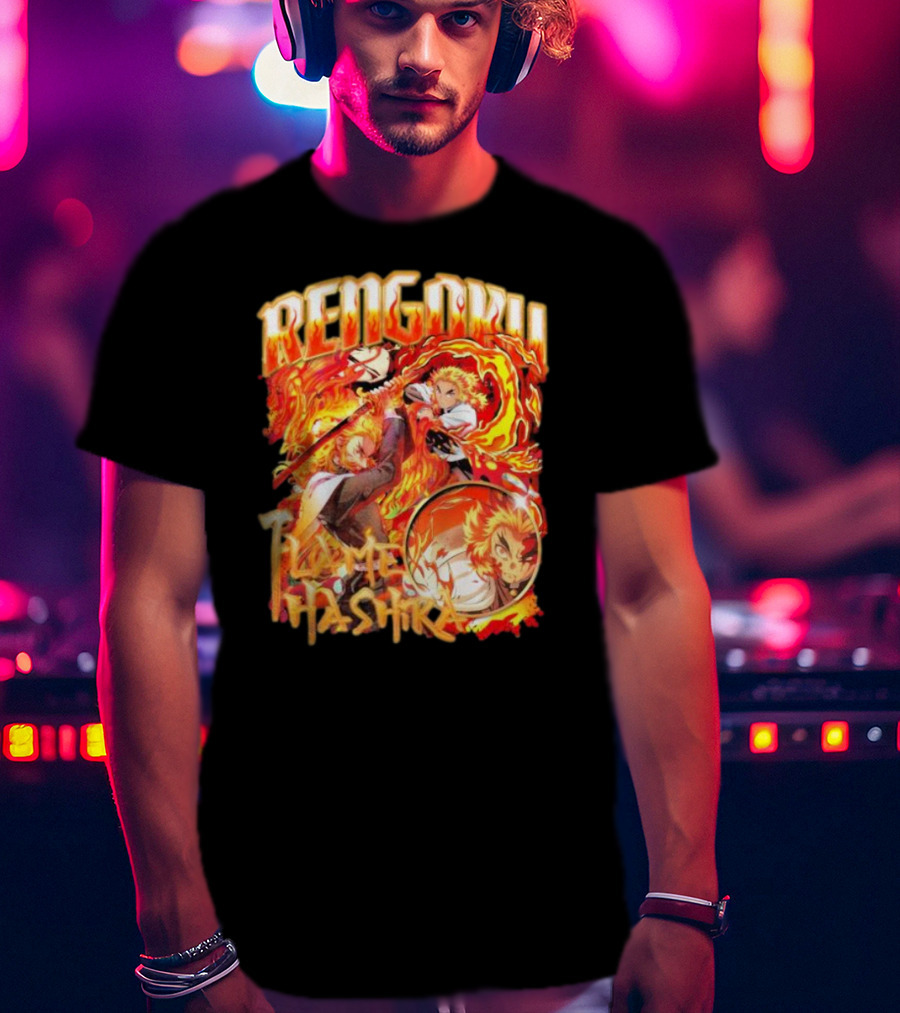 Rengoku Kyojuro Flame Hashira With Fiery Sword And Flames T-Shirt