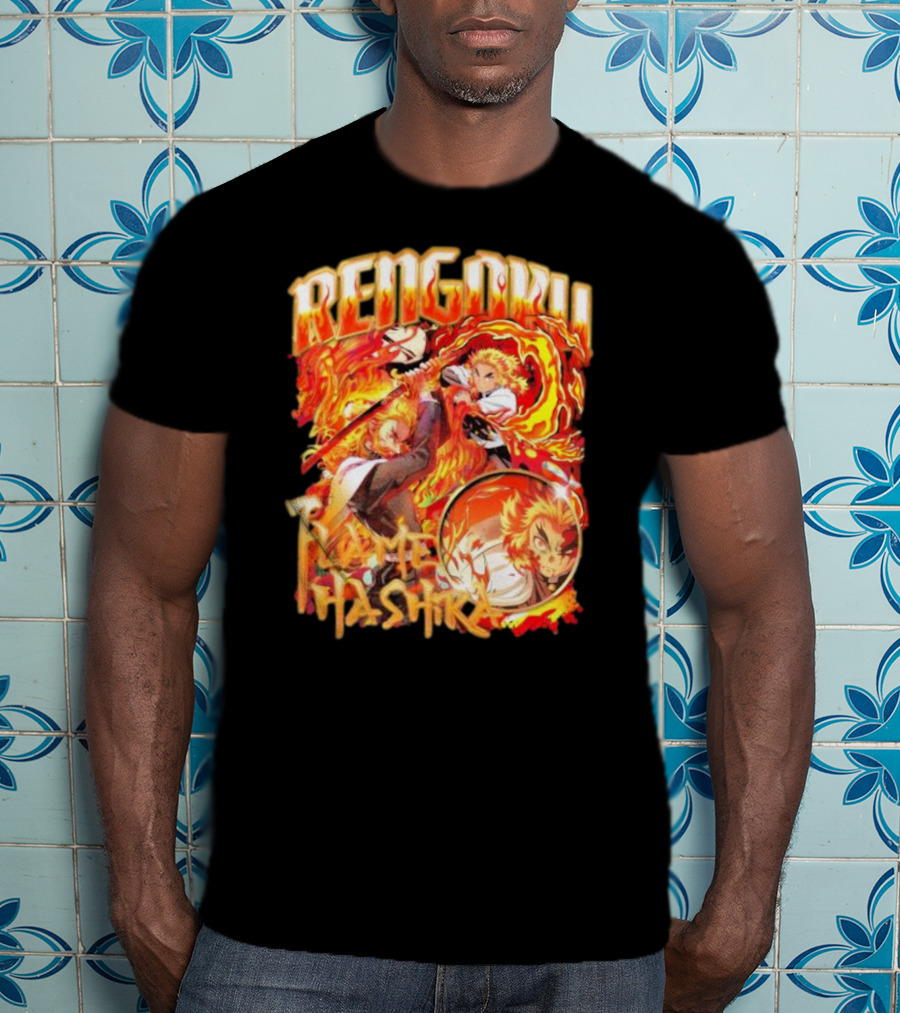 Rengoku Kyojuro Flame Hashira With Fiery Sword And Flames T-Shirt