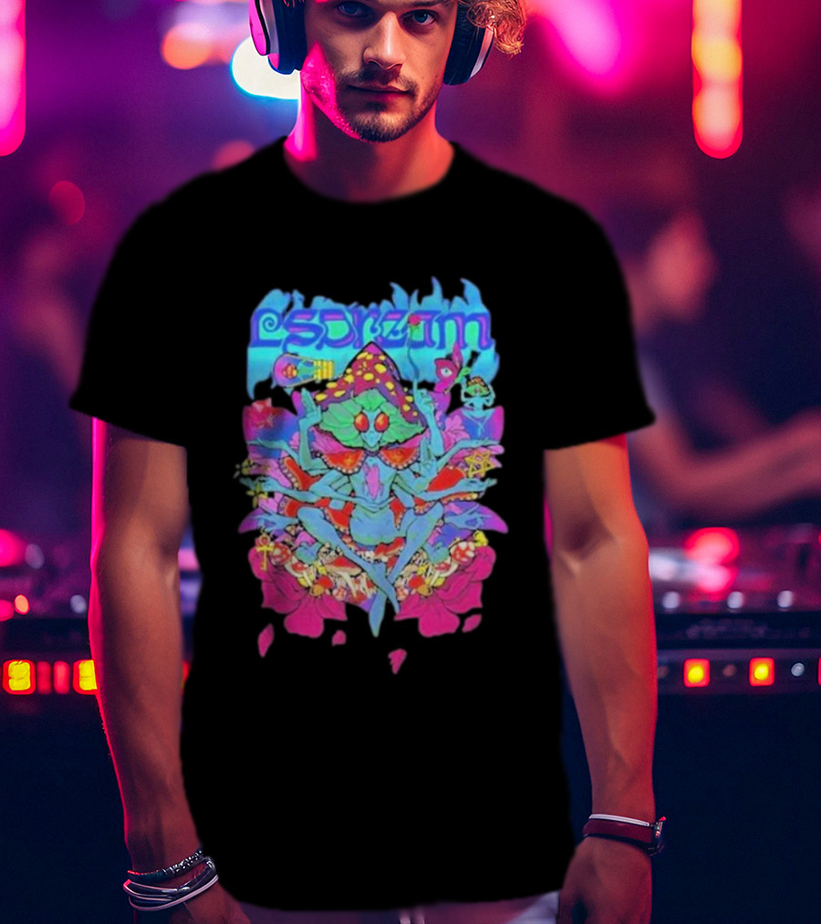 LSDream Mushi Psychedelic Bug Creature With Vibrant Colors And Cosmic Elements T-Shirt