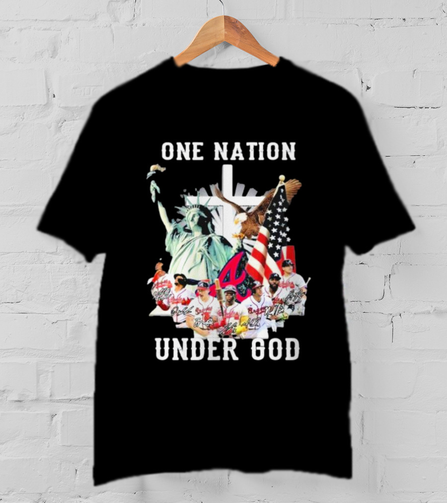 One Nation Under God Atlanta Braves American Flag Statue Of Liberty Players T-Shirt