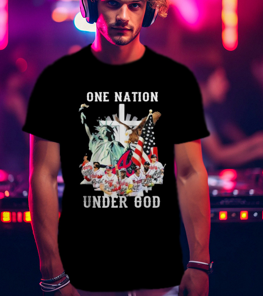 One Nation Under God Atlanta Braves American Flag Statue Of Liberty Players T-Shirt