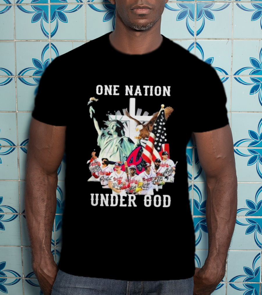 One Nation Under God Atlanta Braves American Flag Statue Of Liberty Players T-Shirt