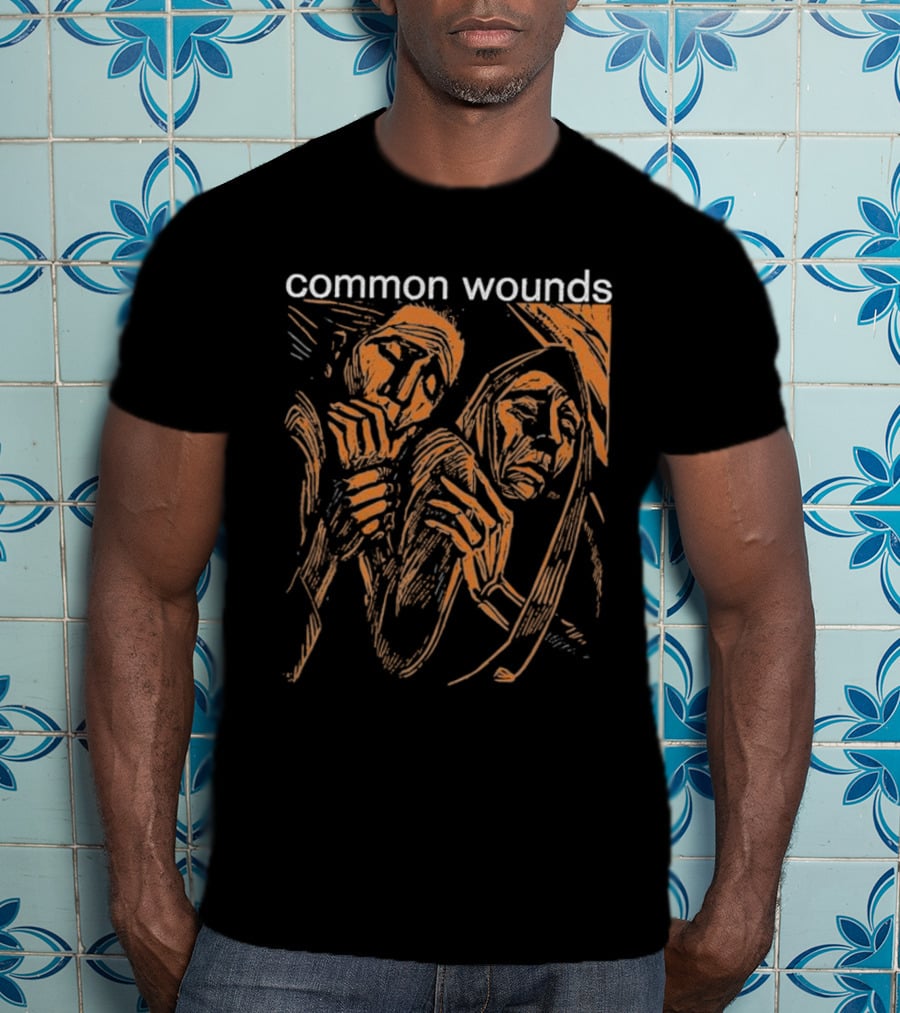 Common Wounds Woodcut Depicting Two Figures In Distressed Poses T-Shirt