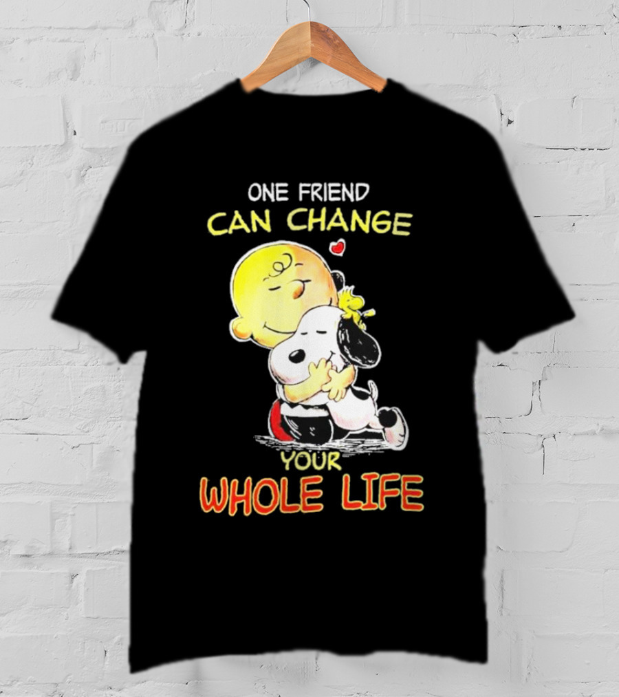 Snoopy And Friends One Friend Can Change Your Whole Life Hugging Image T-Shirt