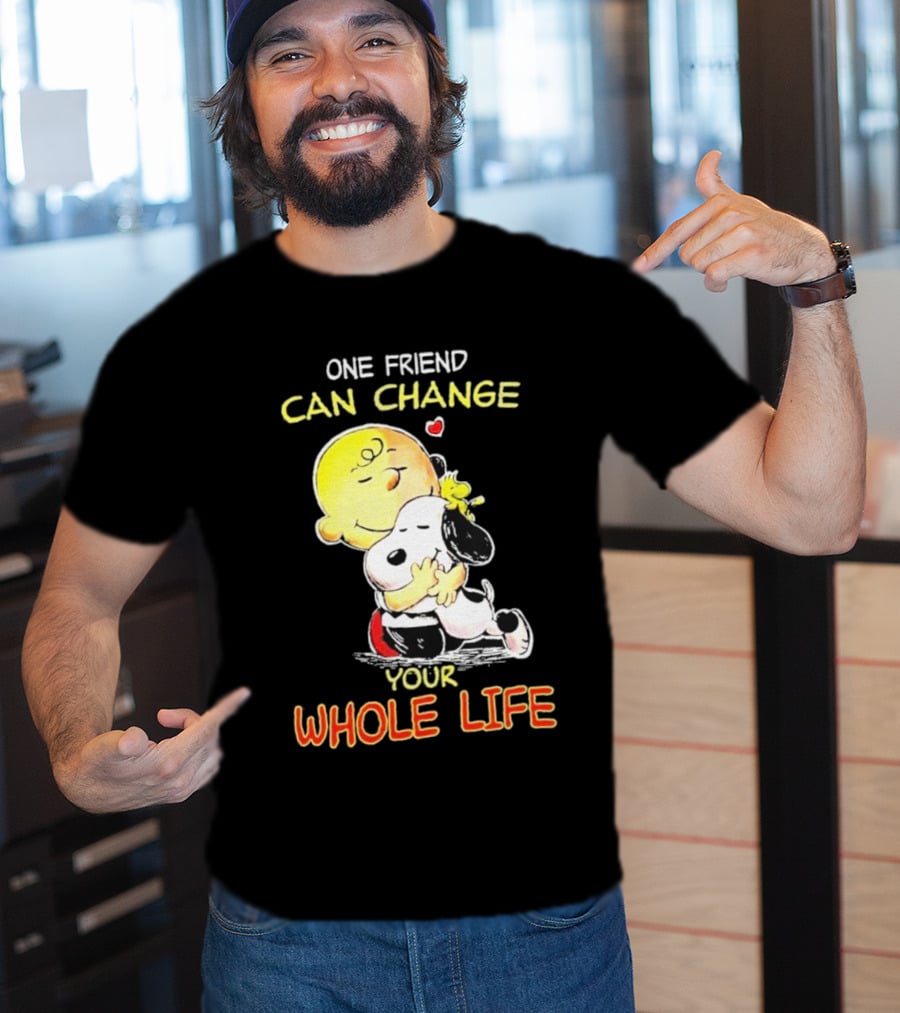 Snoopy And Friends One Friend Can Change Your Whole Life Hugging Image T-Shirt