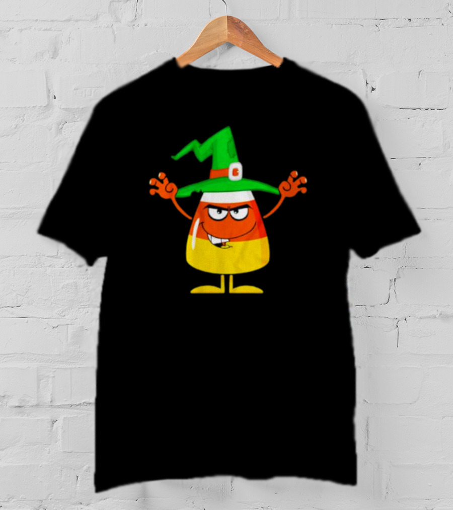 Candy Corn Witch Halloween Character With Green Hat T-Shirt