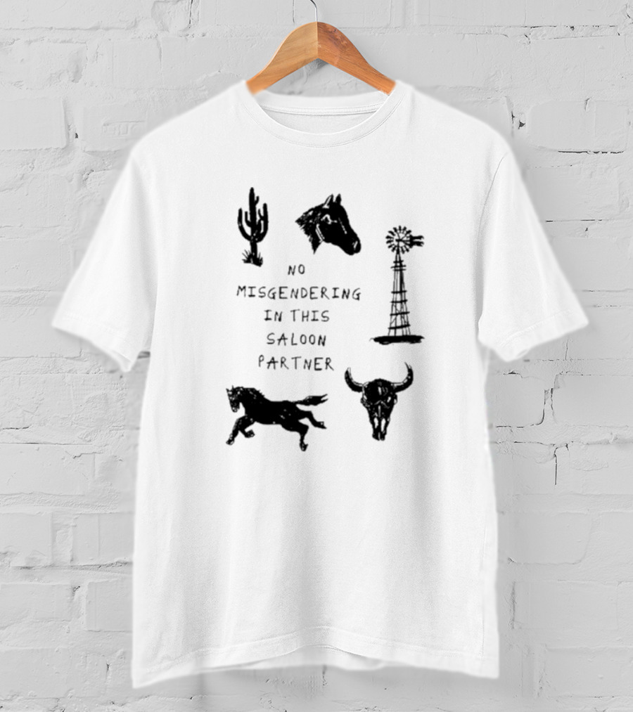 No Misgendering In This Saloon Partner Cactus Horse Windmill Skull Horse T-Shirt