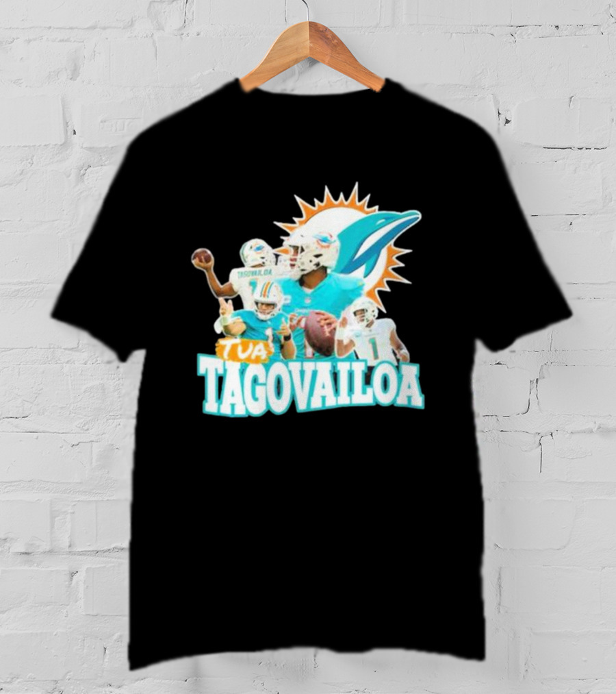 Tua Tagovailoa Miami Dolphins Quarterback Montage T-Shirt
