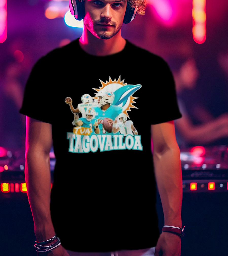 Tua Tagovailoa Miami Dolphins Quarterback Montage T-Shirt