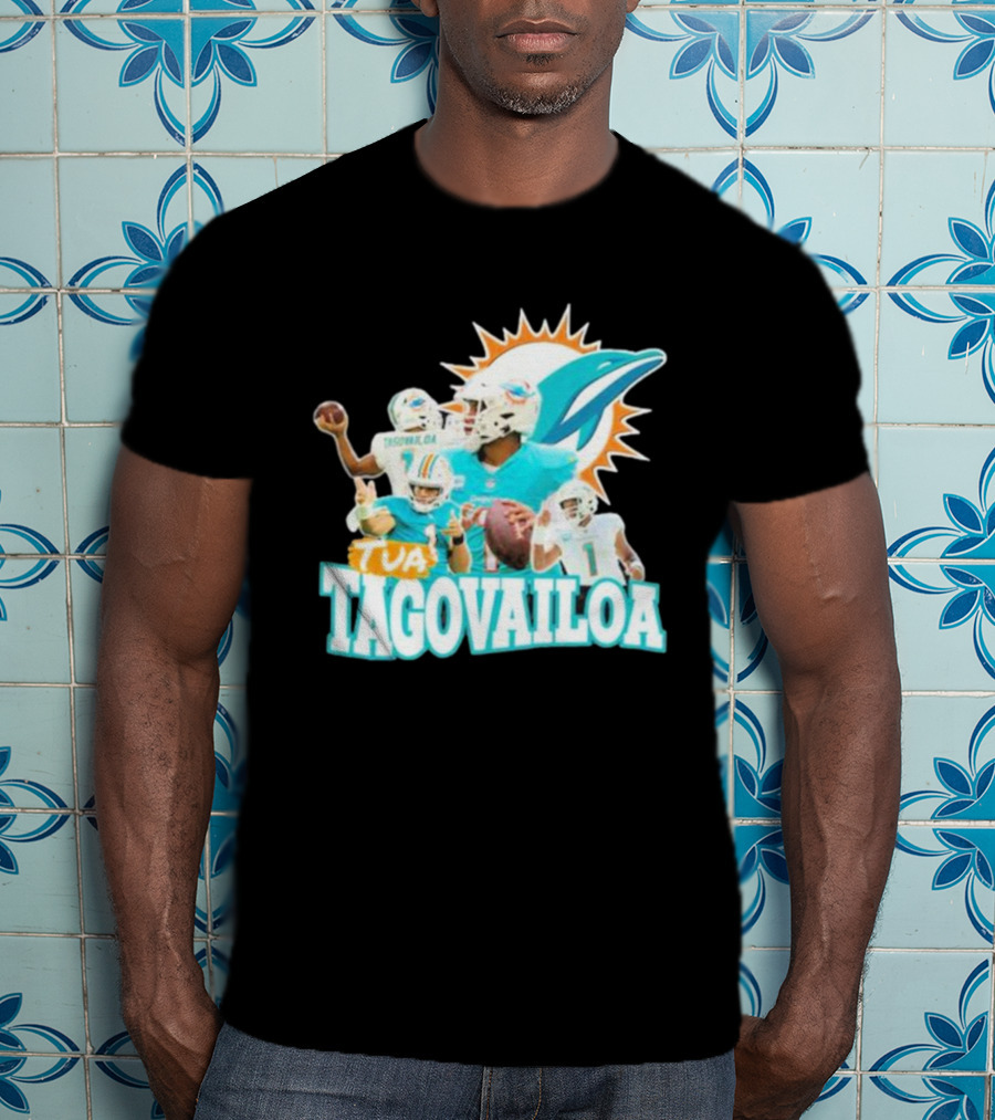 Tua Tagovailoa Miami Dolphins Quarterback Montage T-Shirt