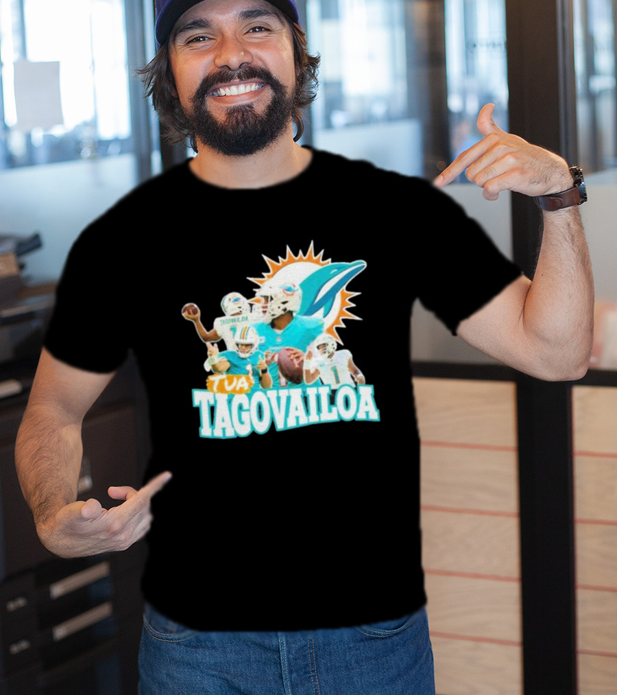 Tua Tagovailoa Miami Dolphins Quarterback Montage T-Shirt