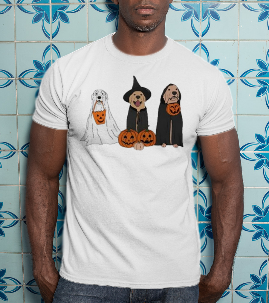 Ghost Dogs Halloween Pumpkin Witch Cloak Trio T-Shirt