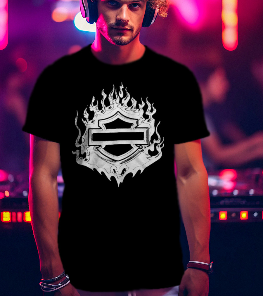 Post Malone X H-D Flaming Bar And Shield Emblem T-Shirt