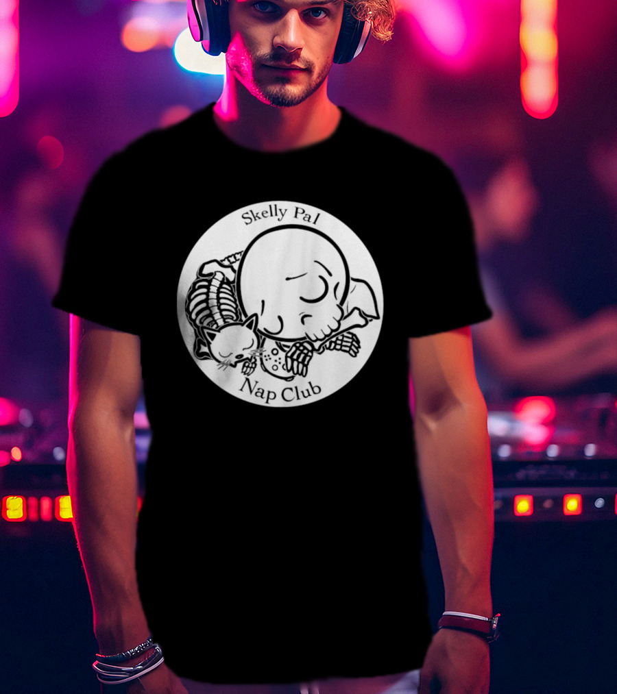 Skelly Pal Nap Club Painter Johnny Chiodini Skeleton Cat T-Shirt