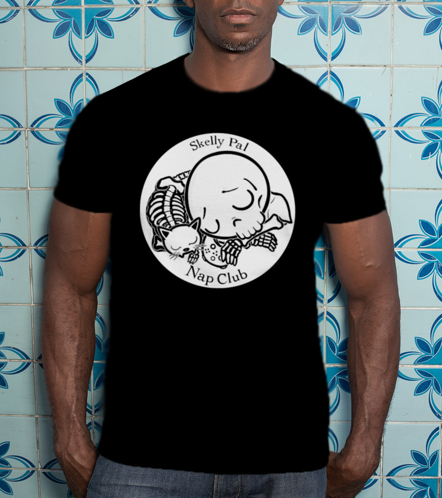 Skelly Pal Nap Club Painter Johnny Chiodini Skeleton Cat T-Shirt