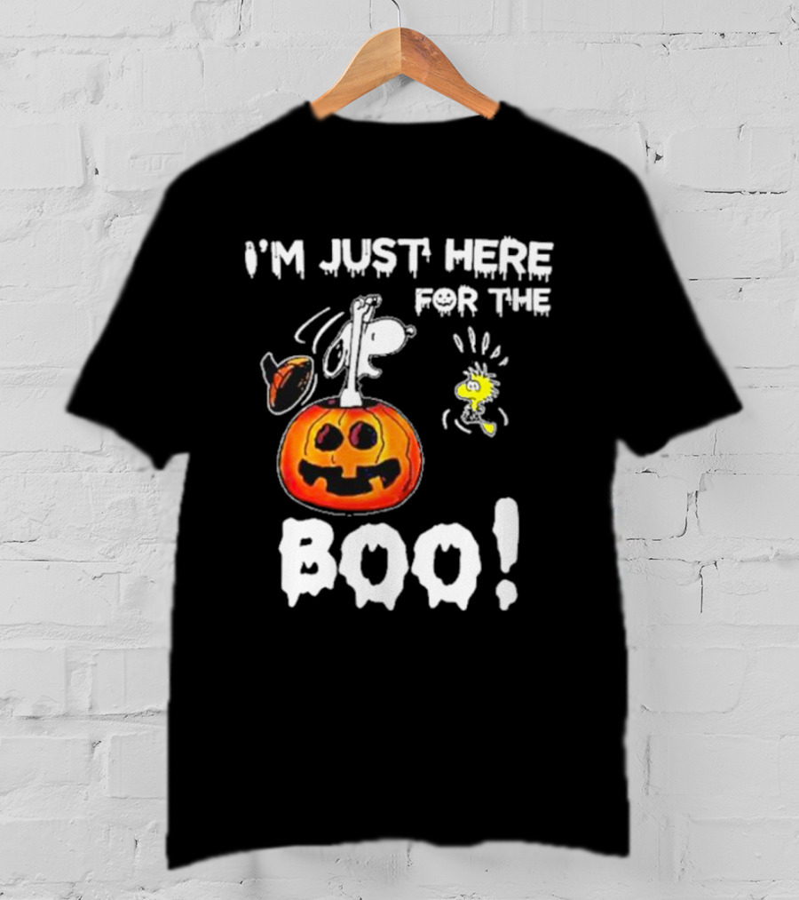 Snoopy And Woodstock Halloween I'm Just Here For The Boo Pumpkin T-Shirt
