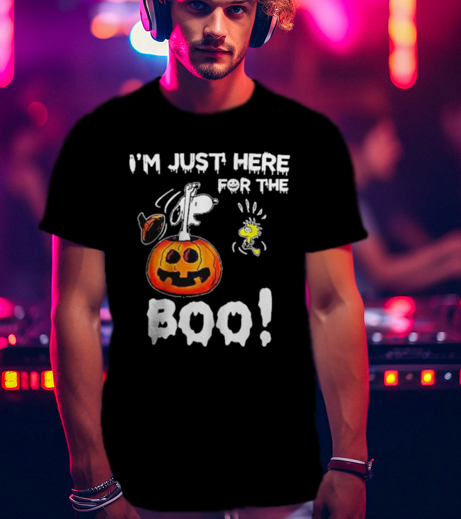 Snoopy And Woodstock Halloween I'm Just Here For The Boo Pumpkin T-Shirt