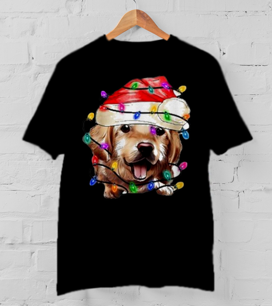 Christmas Lights Dog Lover Santa Hat Raglan T-Shirt
