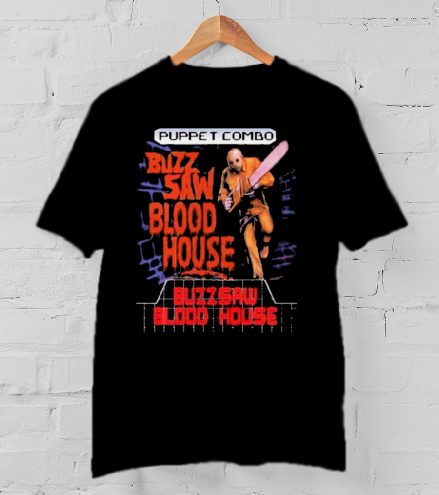 Puppet Combo Buzz Saw Blood House Horror Gamer T-Shirt