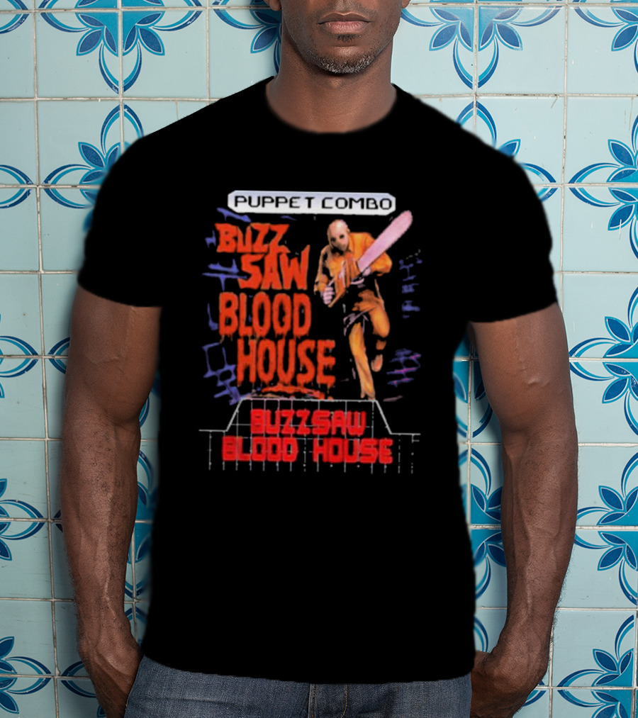 Puppet Combo Buzz Saw Blood House Horror Gamer T-Shirt