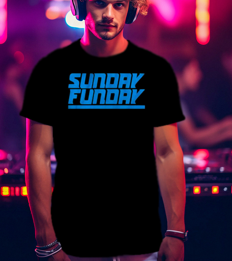 Sunday Funday Detroit Retro Blue Text T-Shirt