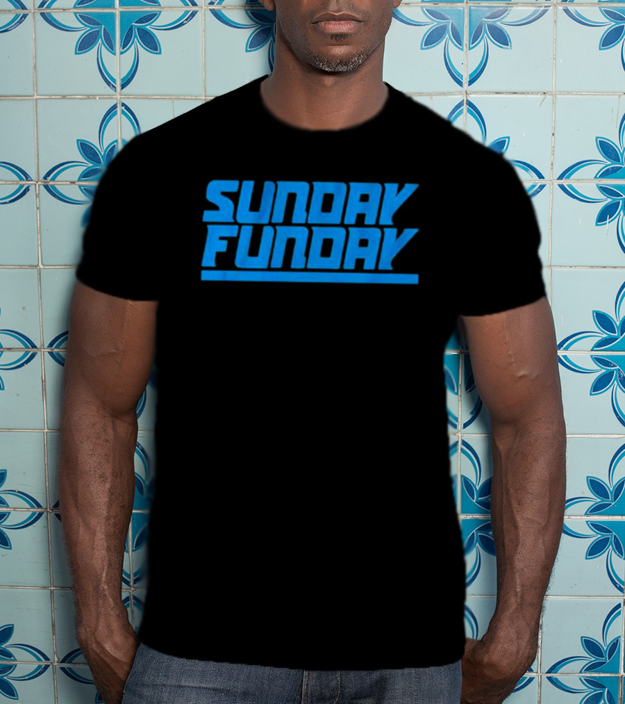 Sunday Funday Detroit Retro Blue Text T-Shirt