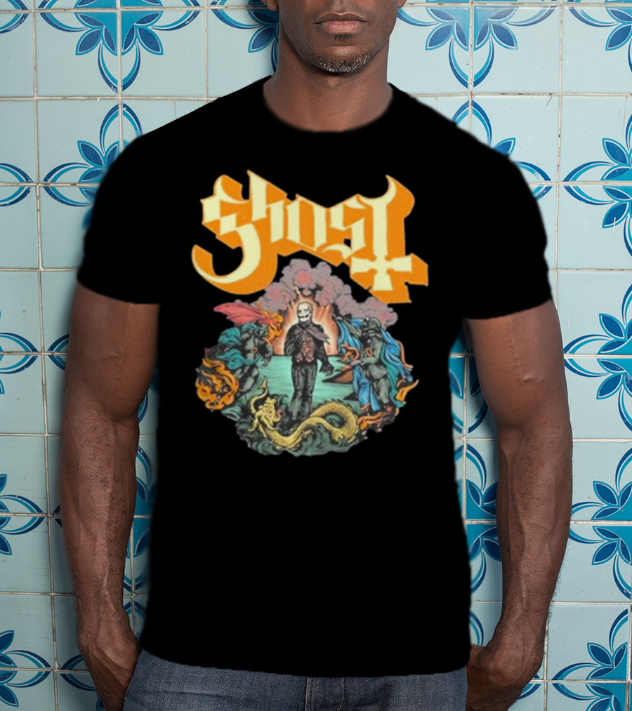 Ghost Boticelli Inspired Papal Figure With Mythical Creatures T-Shirt