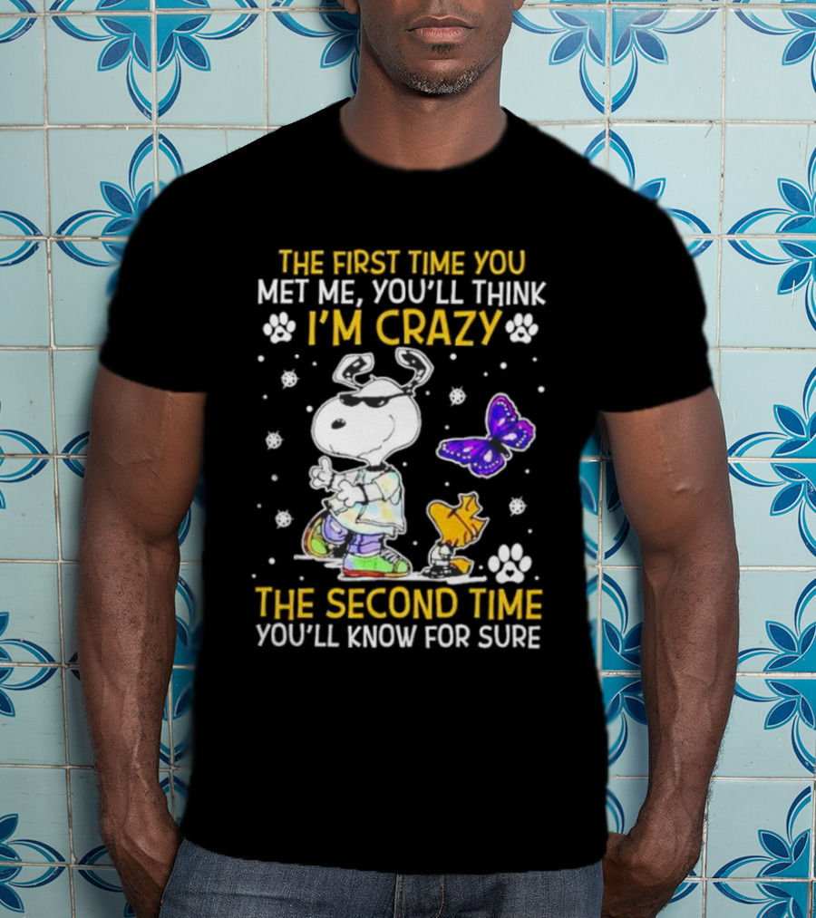 Snoopy And Woodstock The First Time You Met Me You'll Think I'm Crazy The Second Time You'll Know For Sure T-Shirt