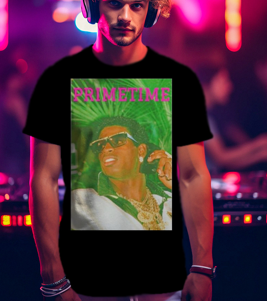 PRIMETIME Deion Sanders Sunglasses Gold Chains Retro Vibe T-Shirt