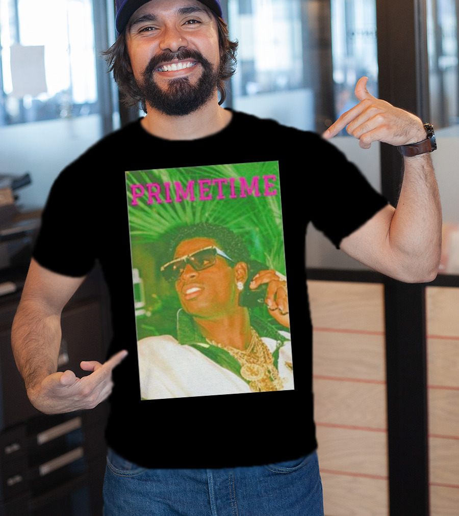 PRIMETIME Deion Sanders Sunglasses Gold Chains Retro Vibe T-Shirt