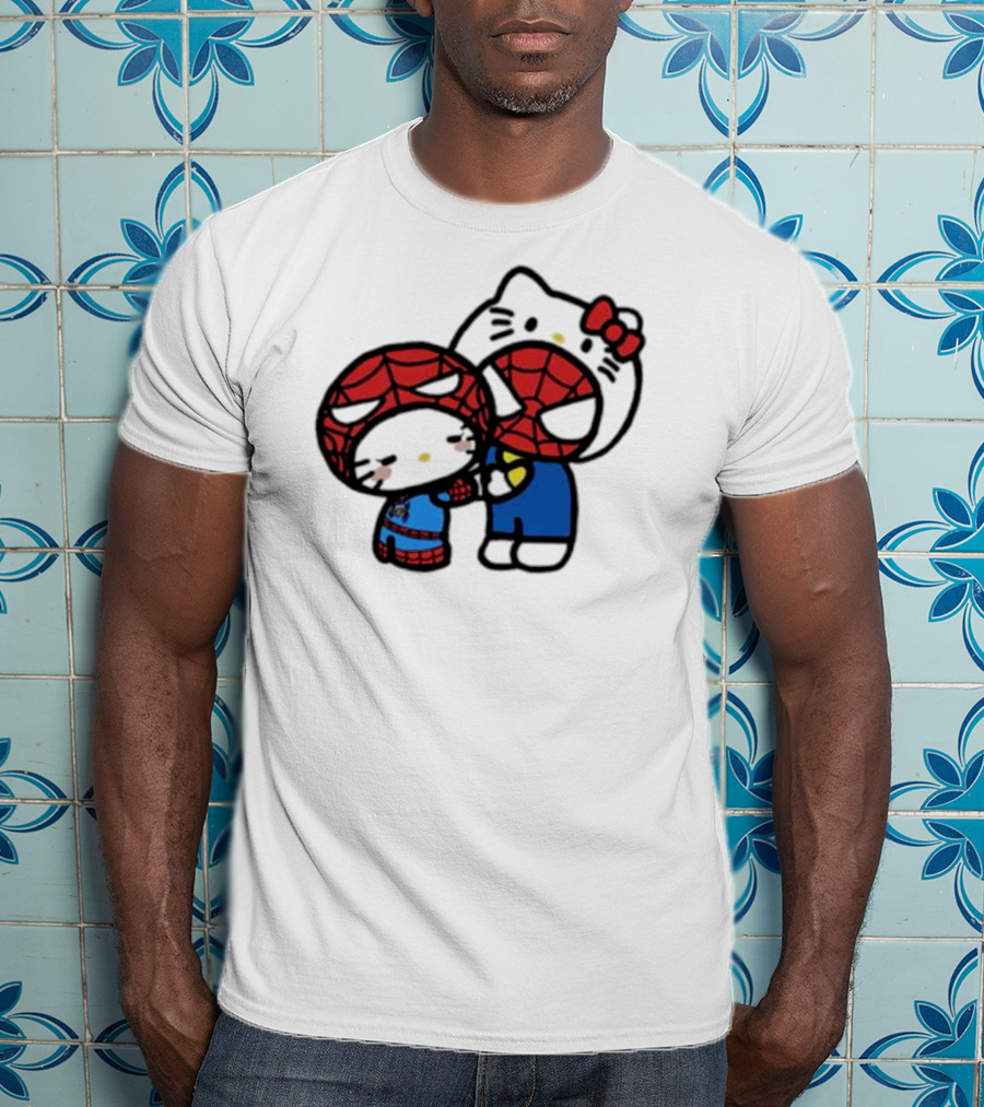 Hello Kitty Spider-Man Crossover Cartoon Characters T-Shirt