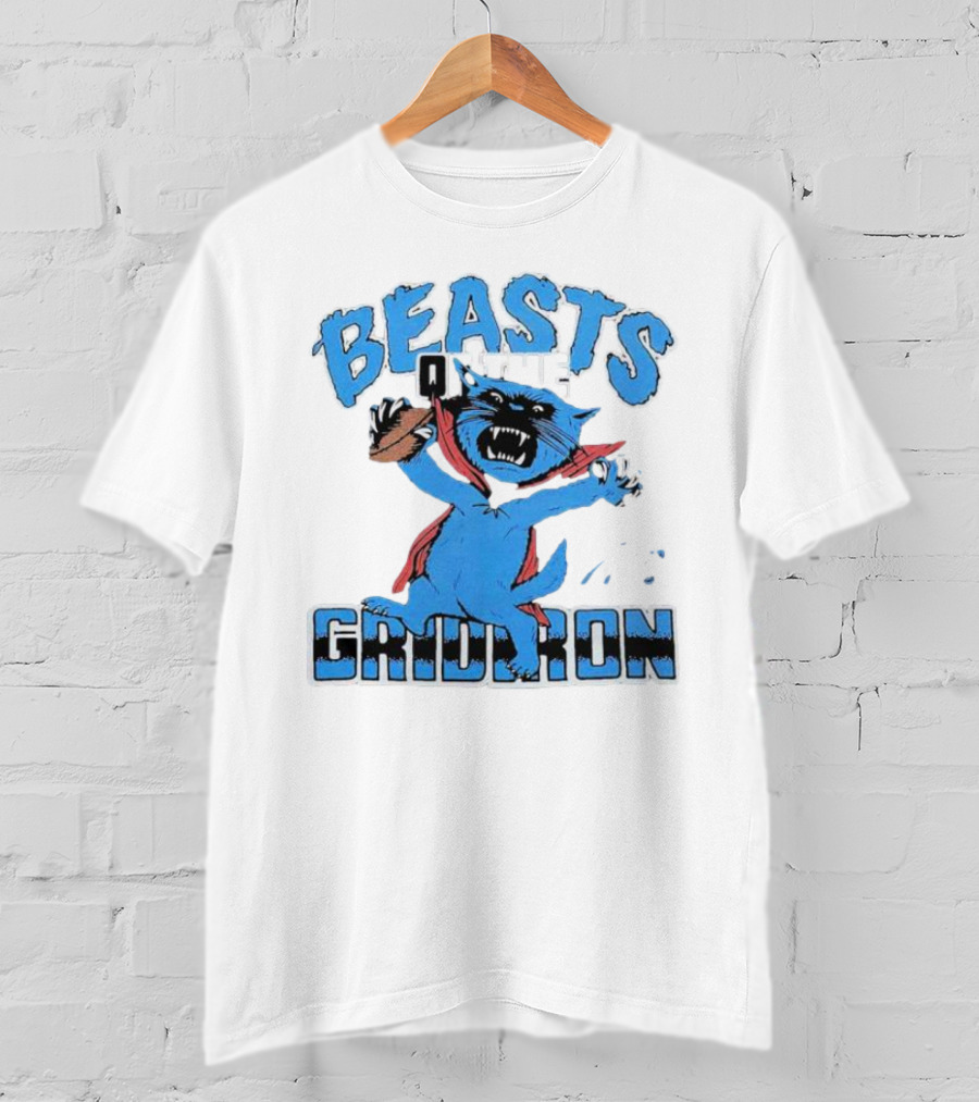 Carolina Panthers Beasts Of The Gridiron Football Feline Roaring With Ball T-Shirt