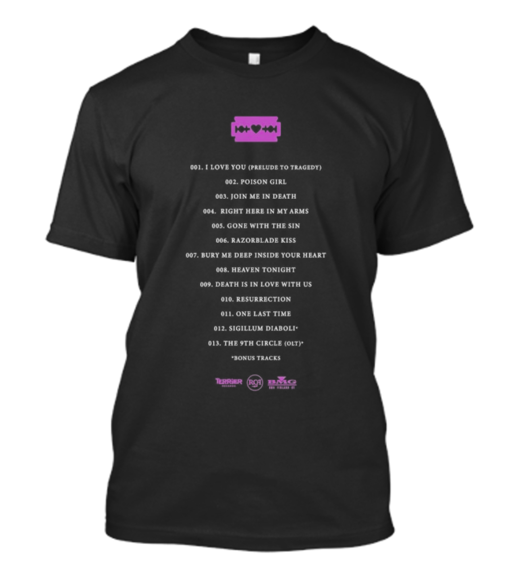 Razorblade Romance Him Tracklist Terrier Records RCA BMG Finland T-Shirt