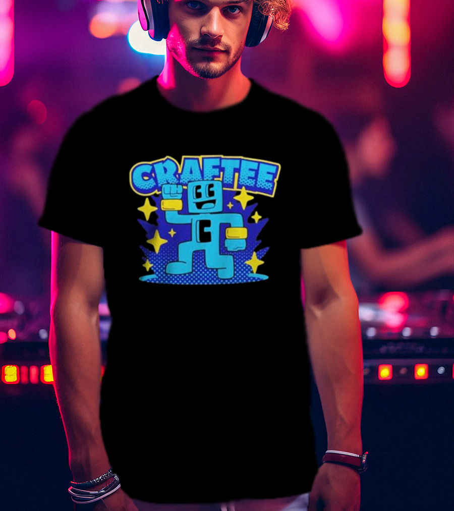Craftee Pixel Character Level Up With Stars T-Shirt