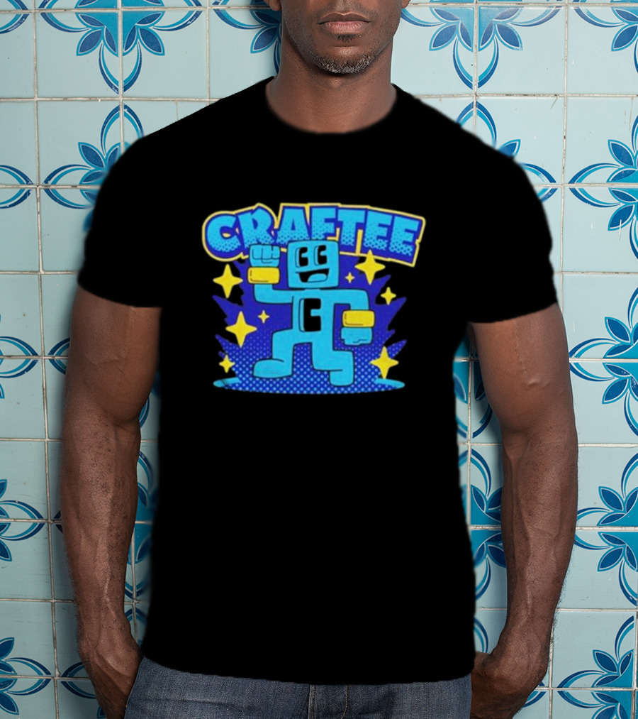 Craftee Pixel Character Level Up With Stars T-Shirt