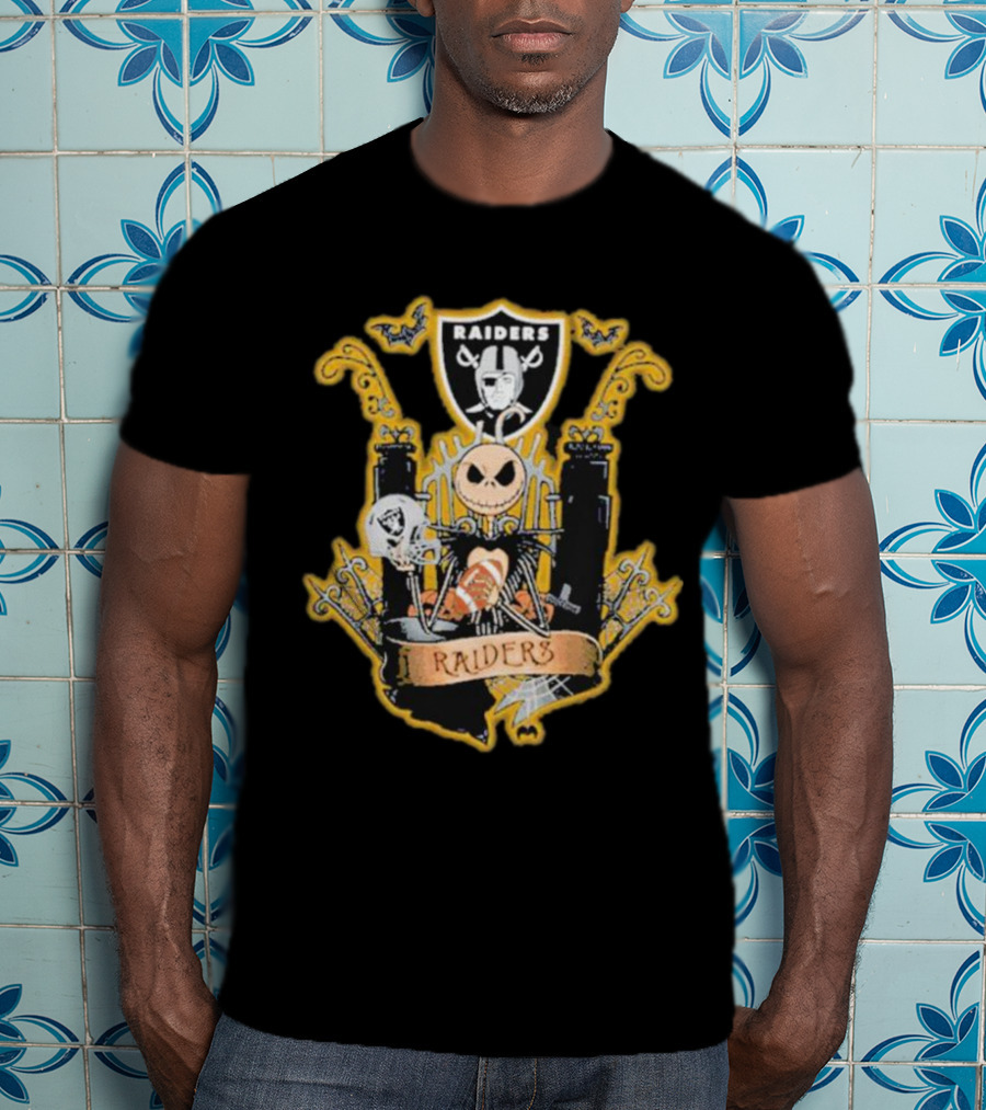 Las Vegas Raiders Jack Skellington Halloween Fan Crest T-Shirt