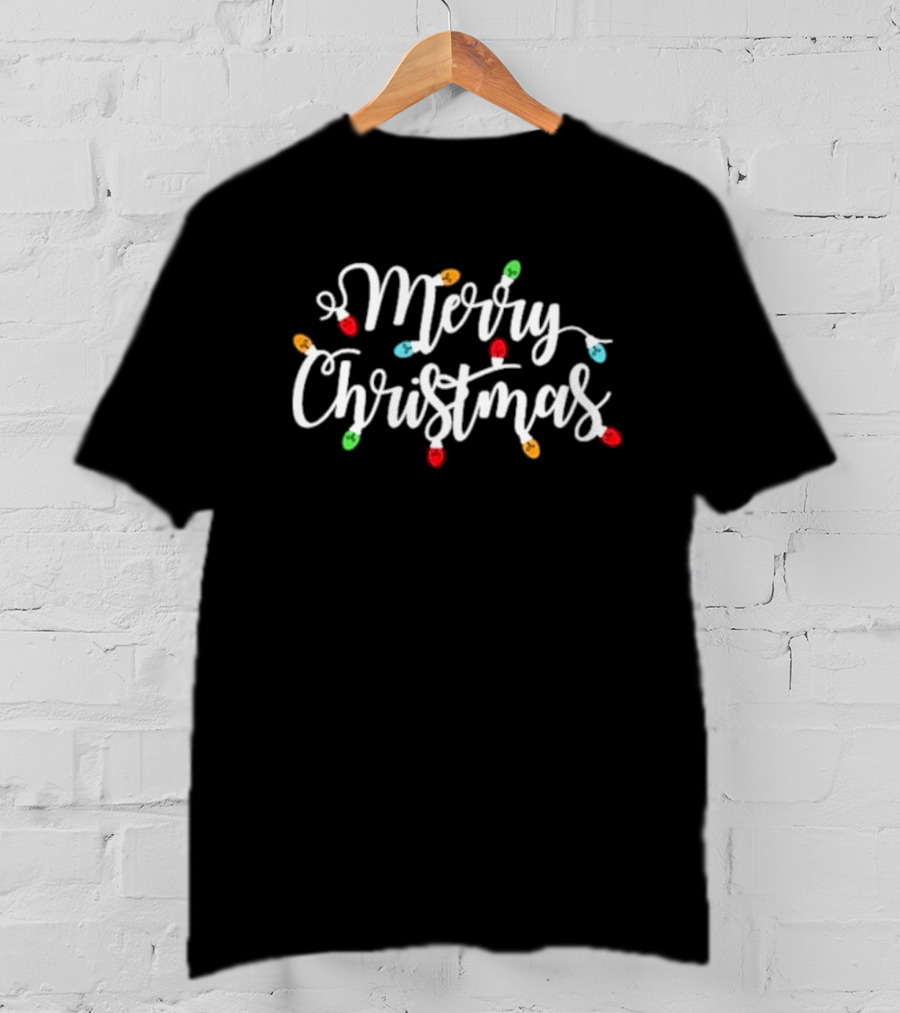 Merry Christmas Colorful String Lights Festive Holiday Cheer T-Shirt