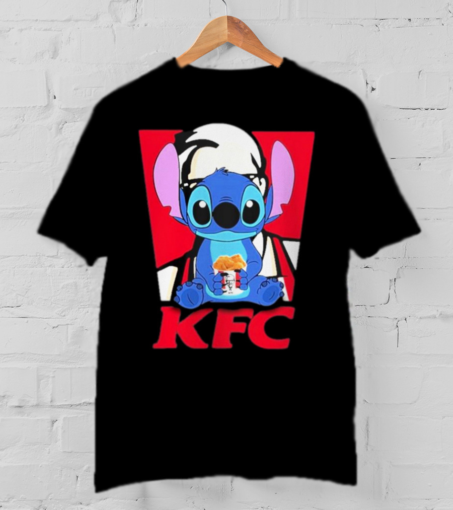 Stitch Eating KFC With Logo Background T-Shirt