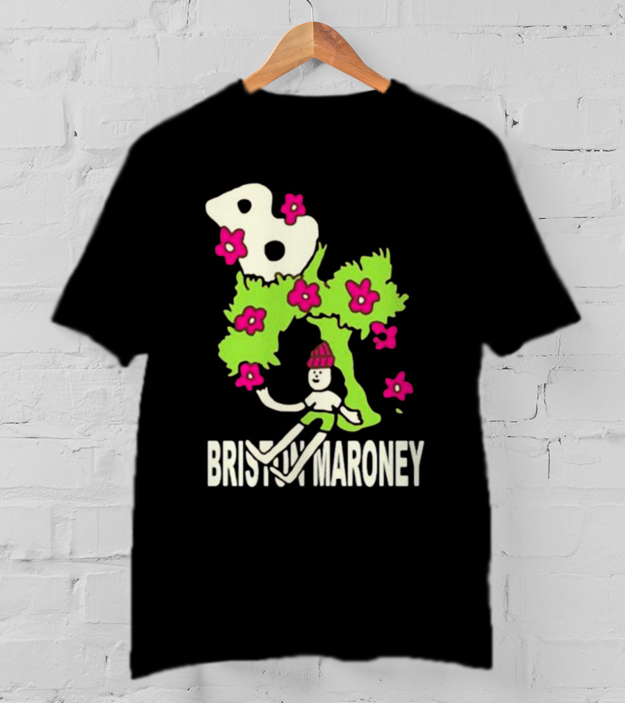 Briston Maroney Cartoon Character With Green Planet And Pink Flowers T-Shirt