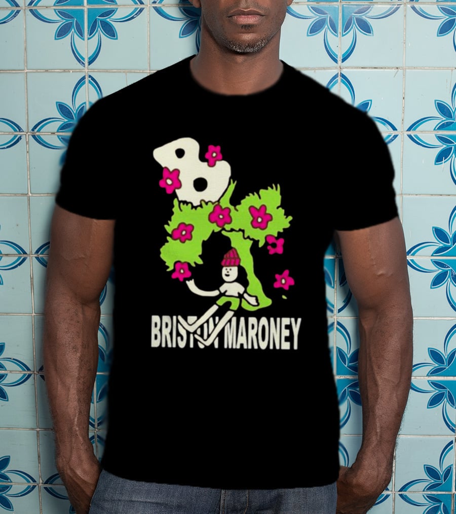 Briston Maroney Cartoon Character With Green Planet And Pink Flowers T-Shirt
