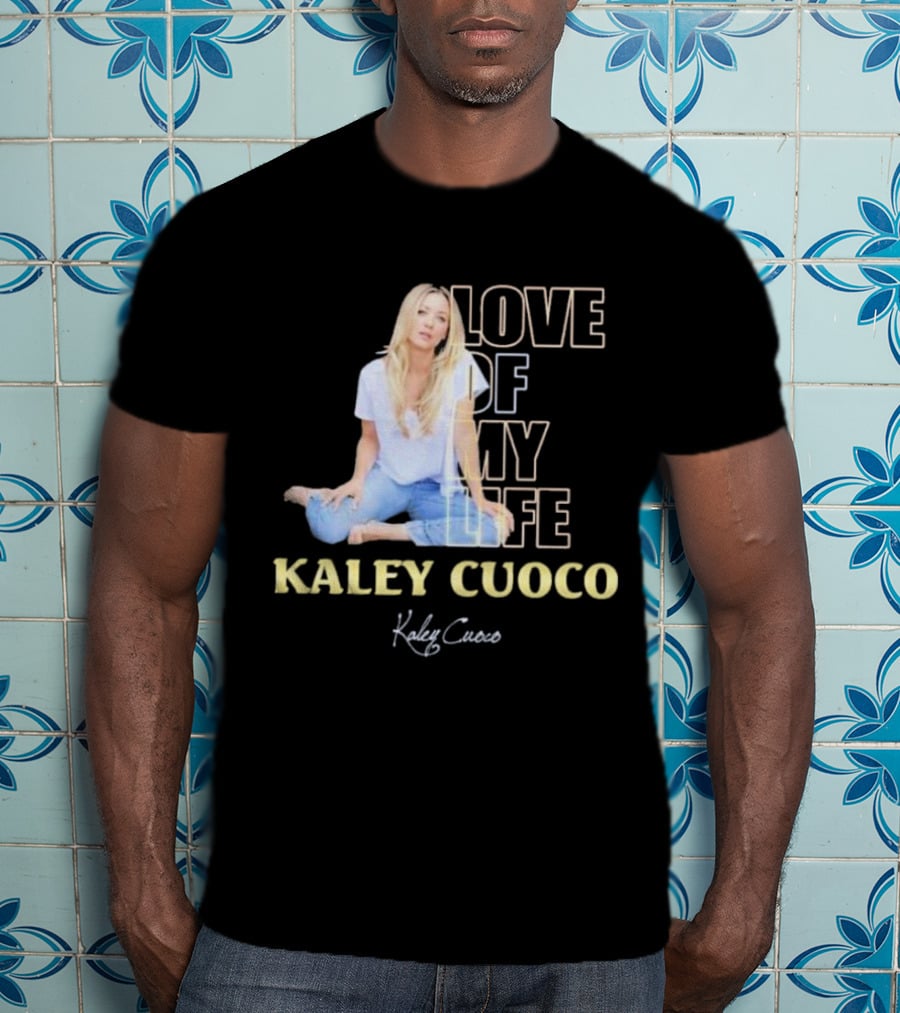 Kaley Cuoco Love Of My Life Sitting Casual Jeans Pose T-Shirt