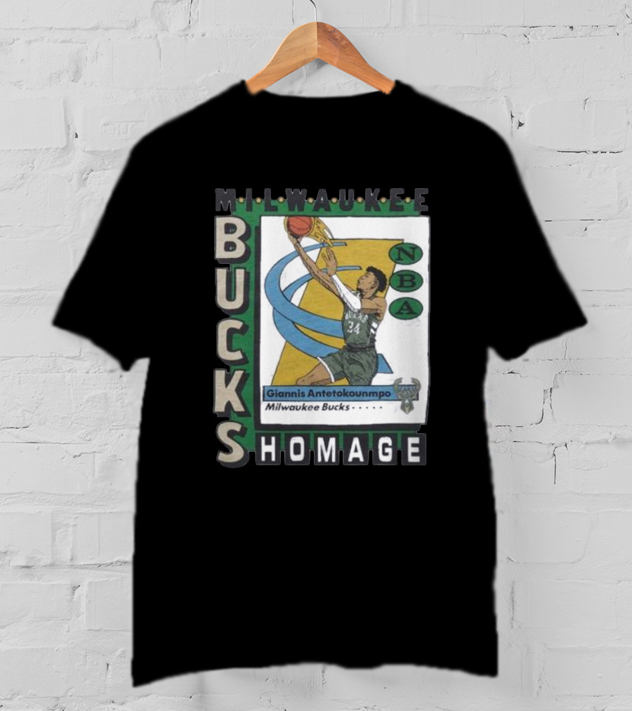 Milwaukee Bucks Giannis Antetokounmpo NBA Homage Trading Card T-Shirt