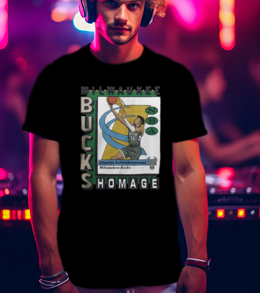 Milwaukee Bucks Giannis Antetokounmpo NBA Homage Trading Card T-Shirt