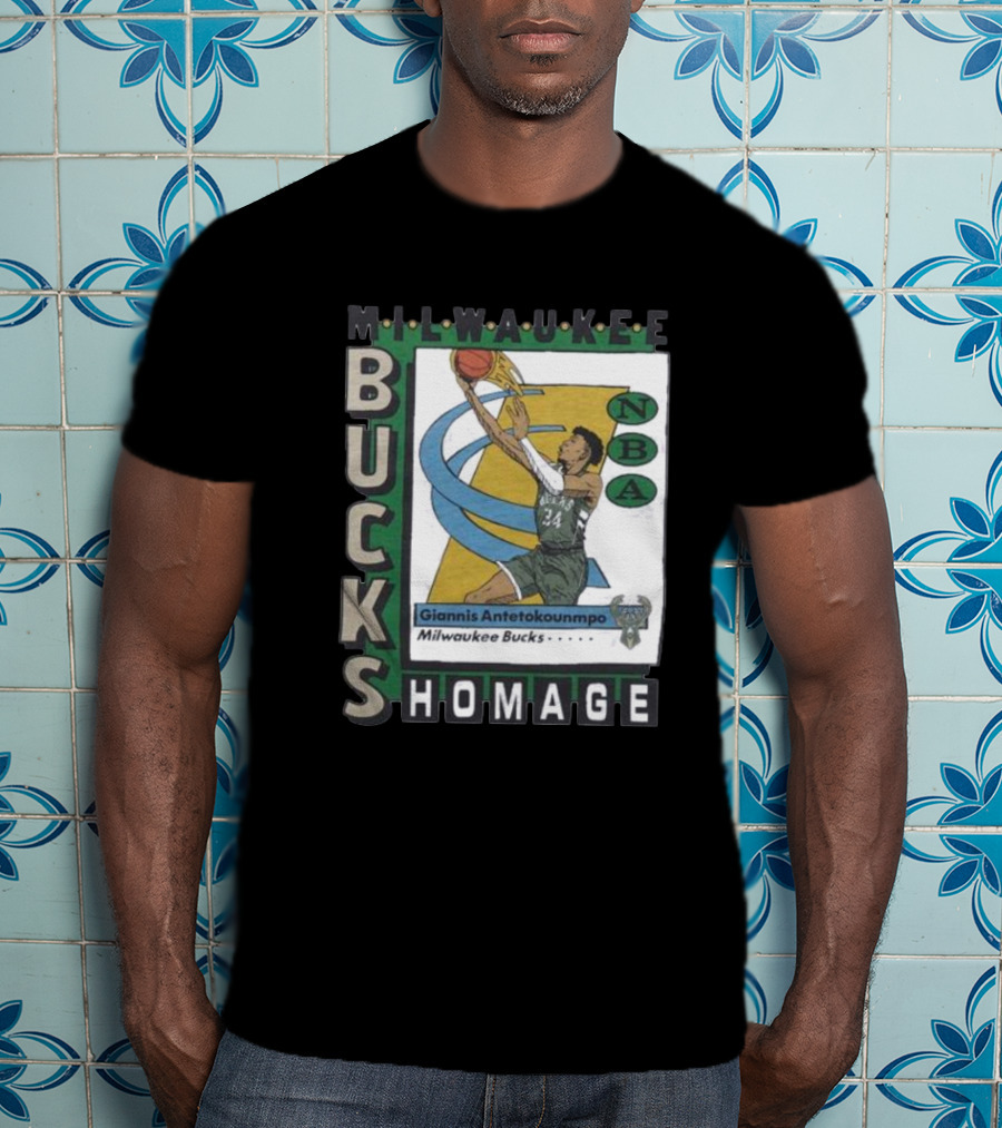 Milwaukee Bucks Giannis Antetokounmpo NBA Homage Trading Card T-Shirt
