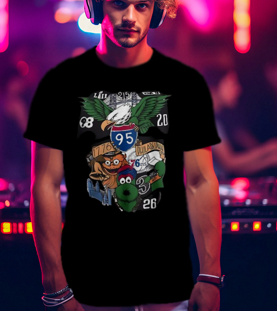 Dunphy 215 Tattoo Philadelphia Eagles I-95 76ers 26ers Liberty Bell Fanatic T-Shirt