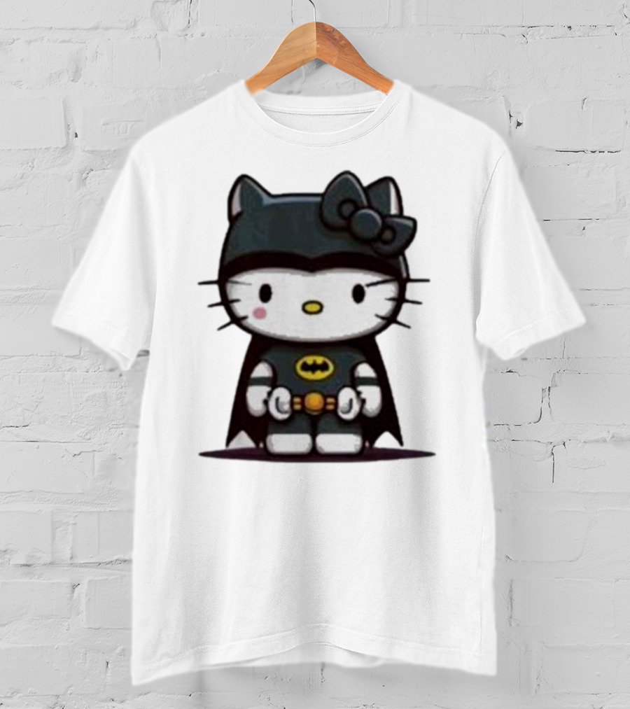Hello Kitty Batman Crossover Character With Bat Symbol Costume T-Shirt